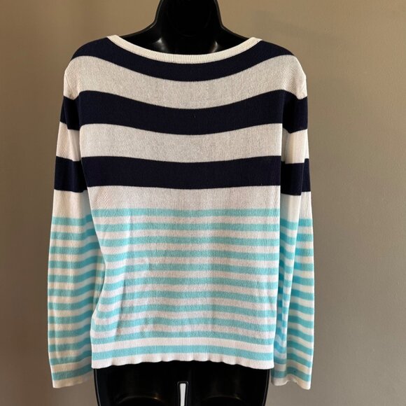 Lilly Pulitzer Womens Striped Cotton Sweater S Blue White/Aqua - Picture 2 of 9
